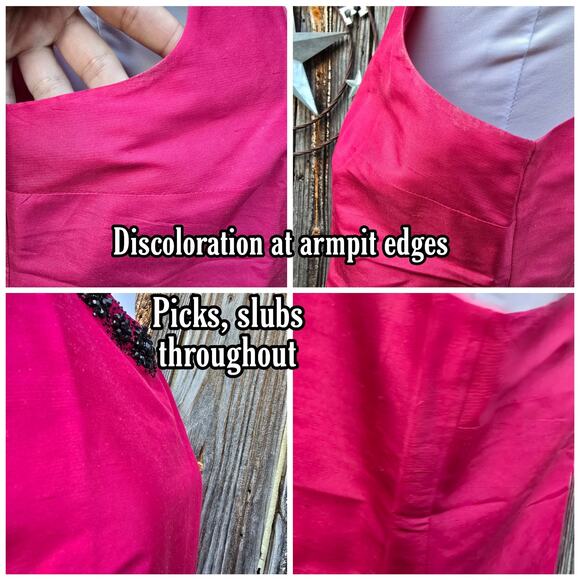 Pink Silk Blouse Talbots Size 12P Sleeveless Top Magenta Black Beaded Neckline - Picture 5 of 9